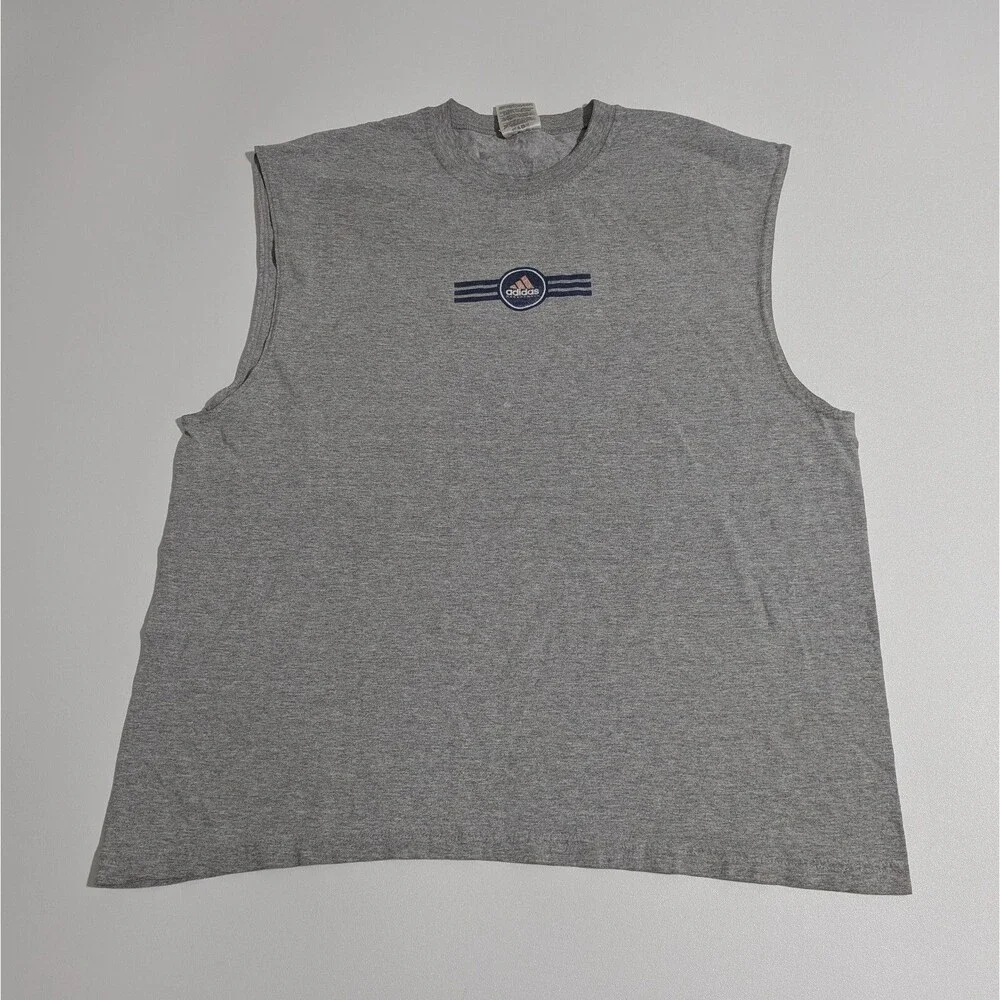 Vintage Y2K Adidas Sleeveless T-Shirt Men's Size XL Gray Basketball Made In USA